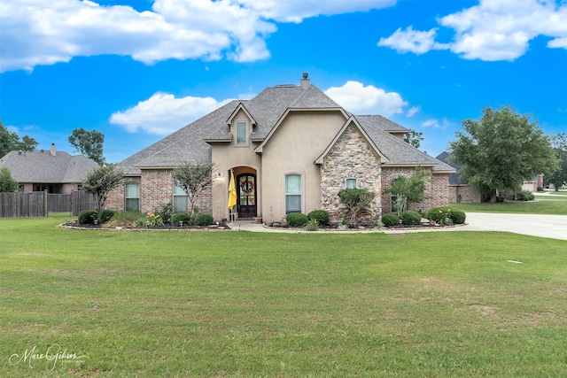 french country home featuring a front yard