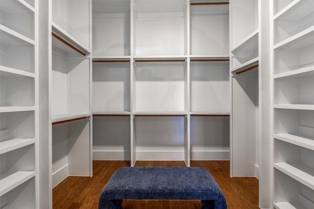 spacious closet with dark hardwood / wood-style floors