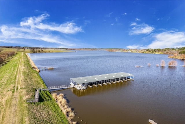 dock area with a water view