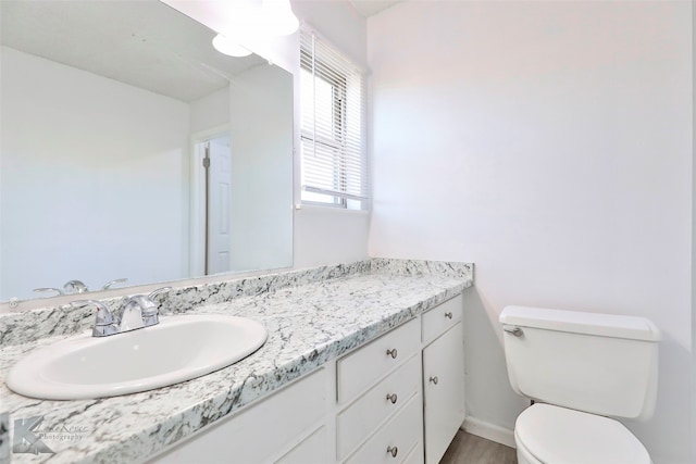 bathroom with toilet and large vanity