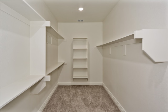 walk in closet with light colored carpet