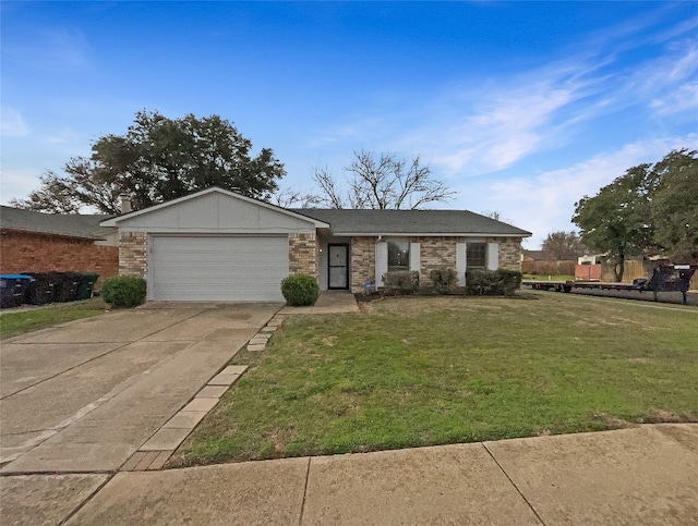 single story home with a front lawn and a garage