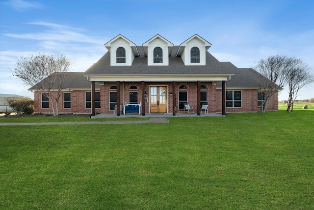 cape cod-style house featuring a porch and a front yard