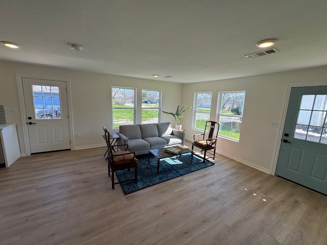 living room with light wood-type flooring