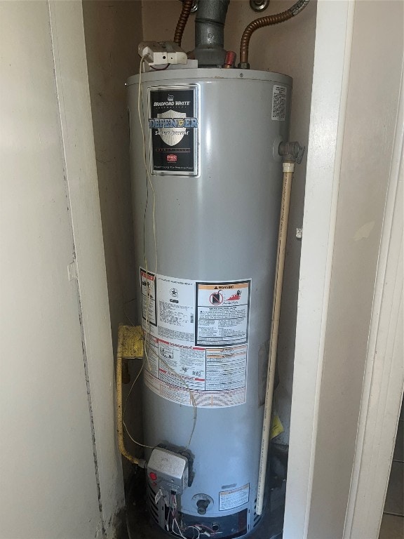 utility room featuring water heater