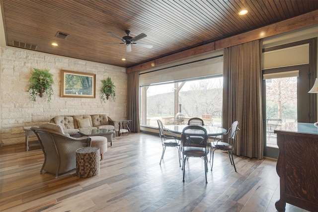 living room with hardwood / wood-style floors and wood ceiling