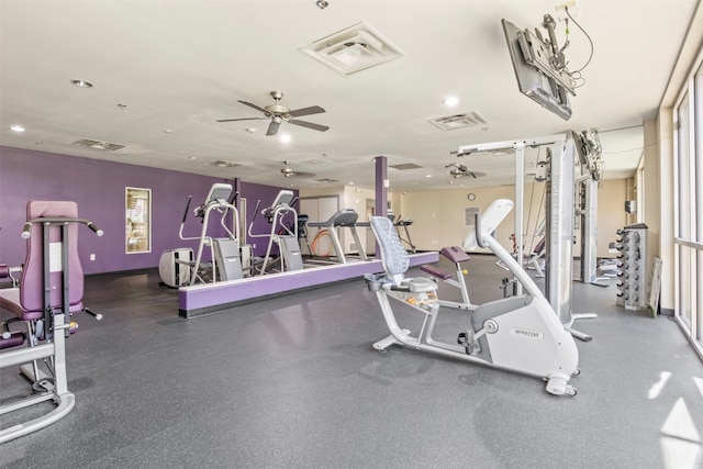 gym with ceiling fan