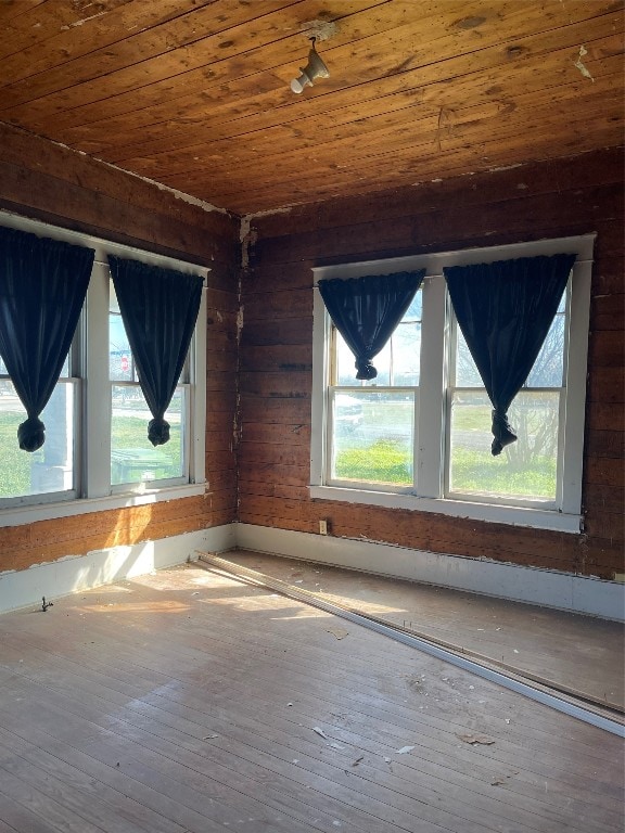 interior space featuring plenty of natural light, wood ceiling, and hardwood / wood-style flooring