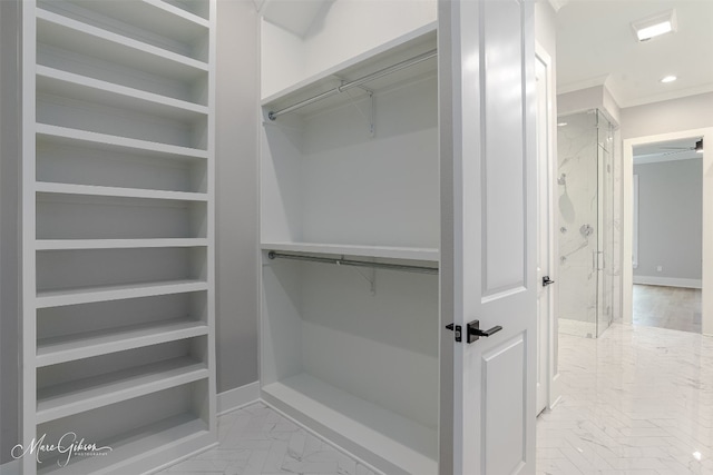 spacious closet with light hardwood / wood-style flooring