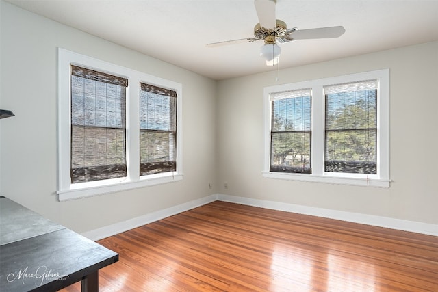 spare room featuring ceiling fan and wood-type flooring