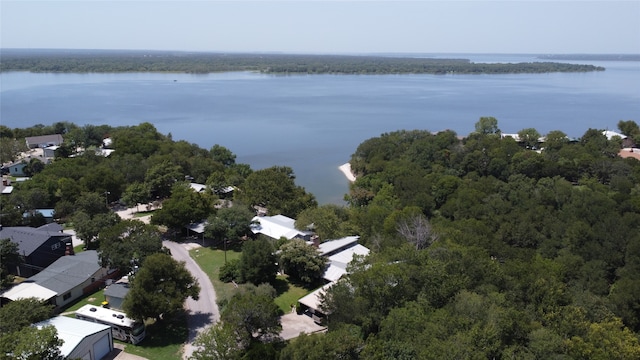 aerial view with a water view and a view of trees