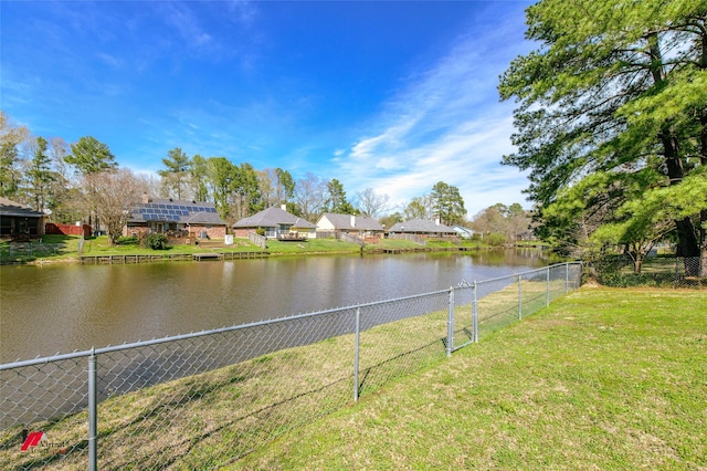 property view of water with a fenced backyard