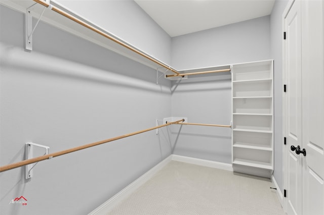 spacious closet featuring light carpet