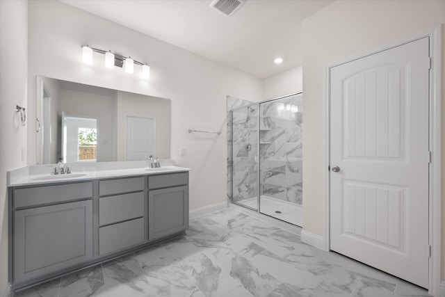 bathroom featuring vanity and walk in shower