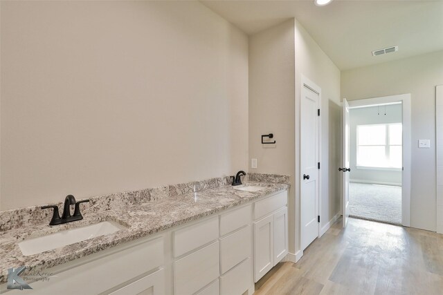 bathroom featuring hardwood / wood-style flooring and vanity