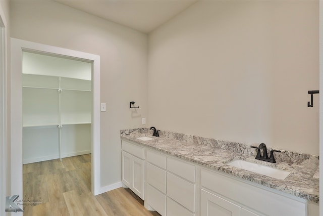 bathroom with vanity and wood-type flooring