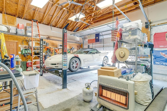 garage featuring heating unit