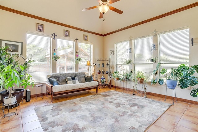 interior space with ceiling fan and a wealth of natural light