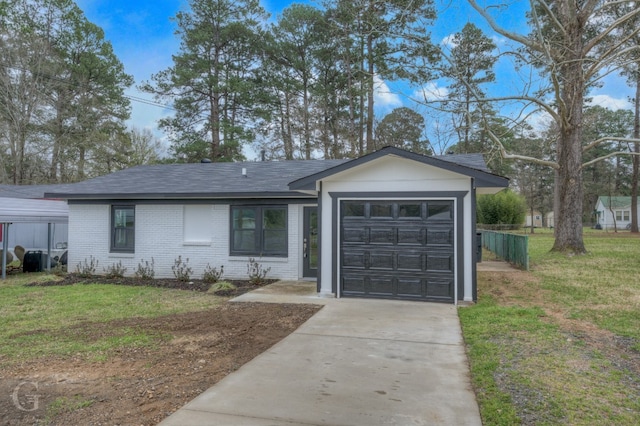 ranch-style house with a front lawn and a garage