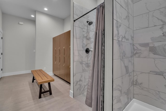 bathroom with a shower with curtain