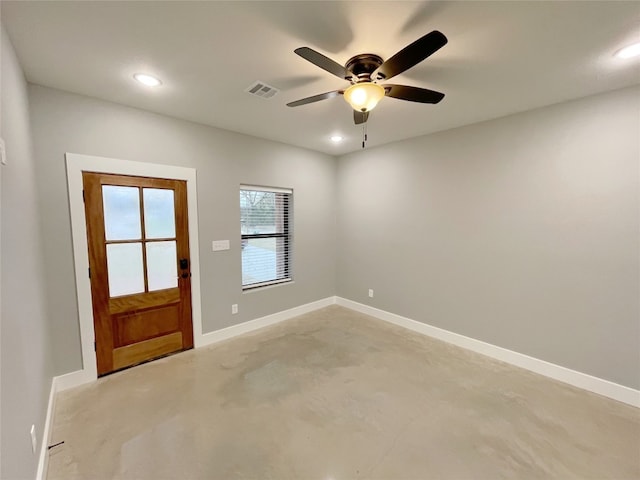 interior space featuring ceiling fan