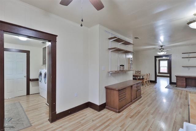 kitchen featuring light hardwood / wood-style flooring and ceiling fan