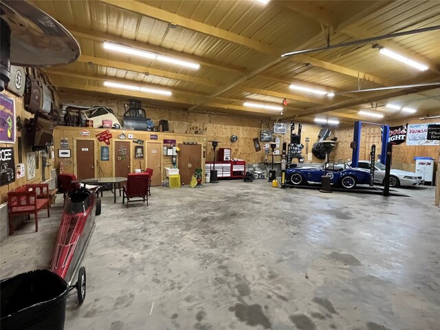 garage featuring a workshop area