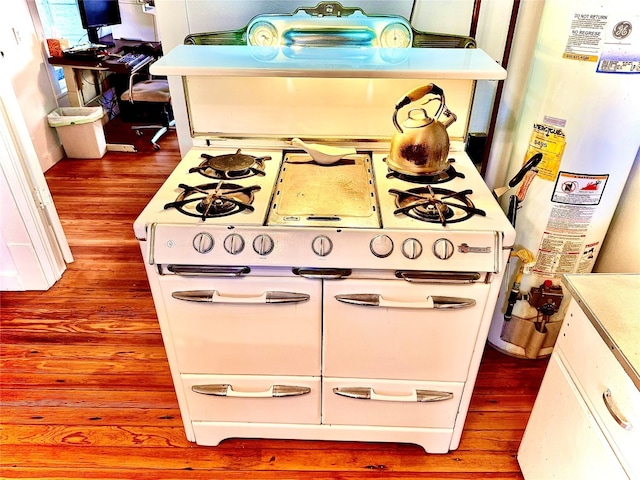 interior details featuring gas water heater and hardwood / wood-style floors