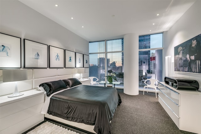 carpeted bedroom with expansive windows