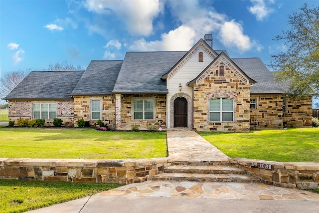 view of front of home with a front lawn