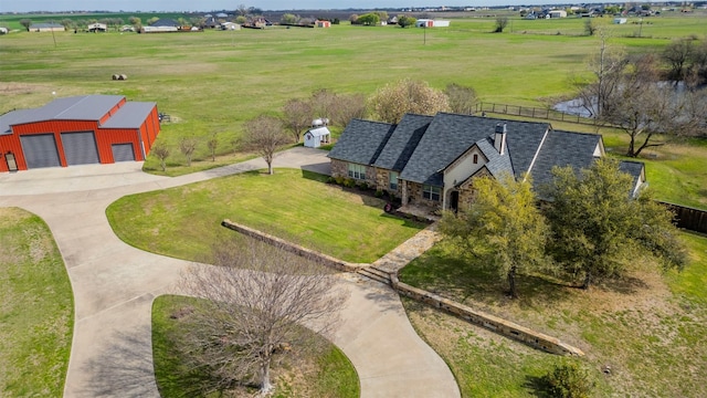 drone / aerial view with a rural view