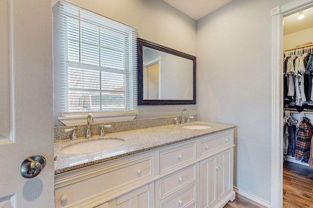 bathroom featuring wood-type flooring and vanity