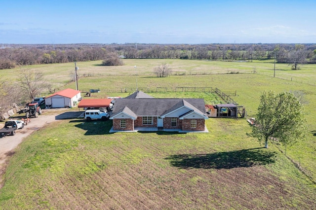 aerial view featuring a rural view