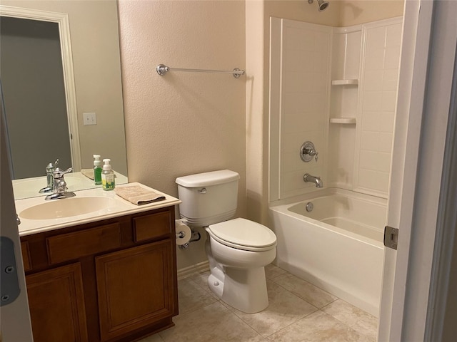 full bathroom featuring tile floors, toilet, vanity, and shower / bath combination