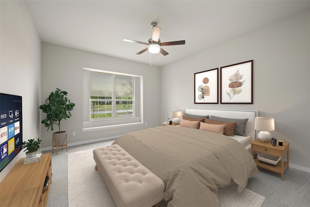 bedroom featuring ceiling fan and carpet flooring