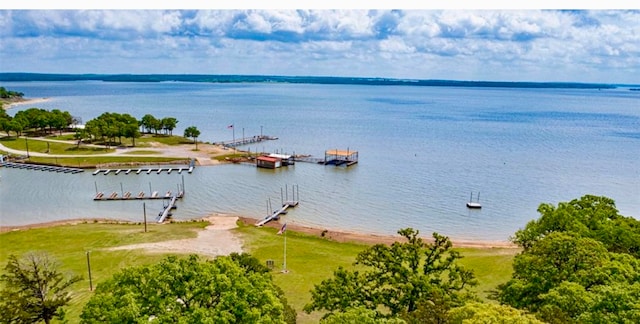 property view of water featuring a boat dock