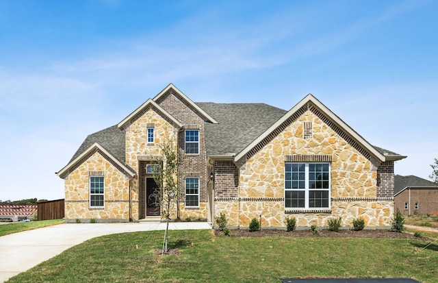 view of front of home featuring a front lawn