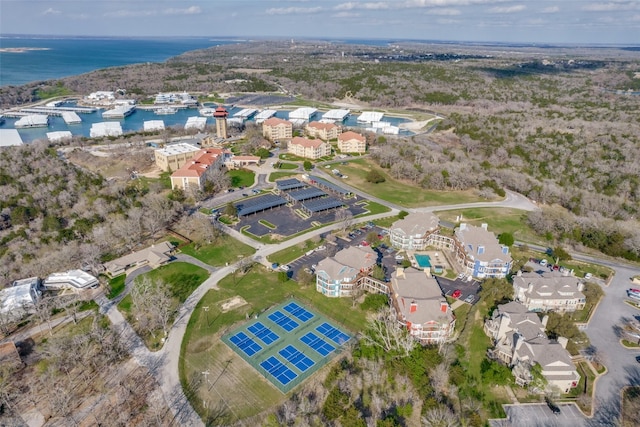 aerial view with a water view