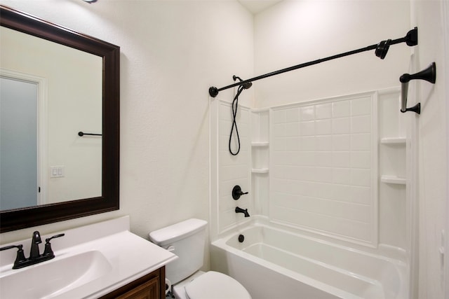 full bathroom featuring toilet, vanity, and shower / tub combination