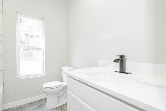 bathroom with tile floors, toilet, and vanity