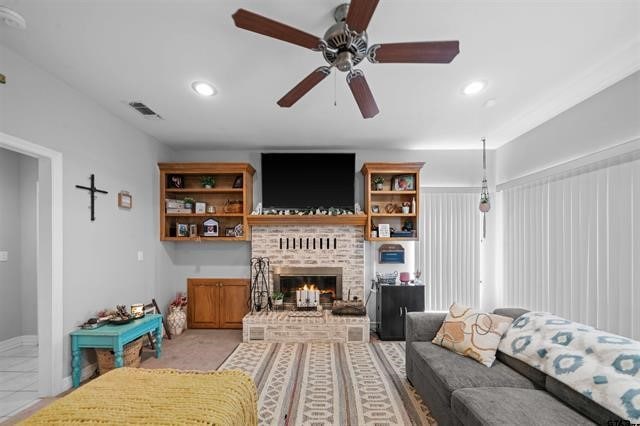 living room with ceiling fan