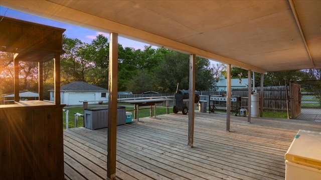 wooden deck with water heater