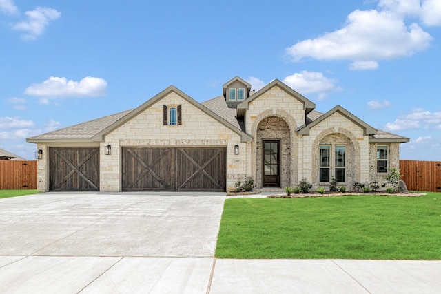 view of front of property featuring a garage and a front yard