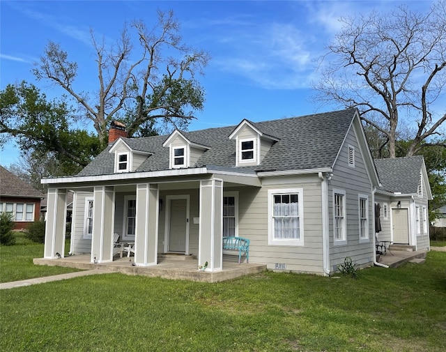 view of front of property featuring covered porch and a front yard