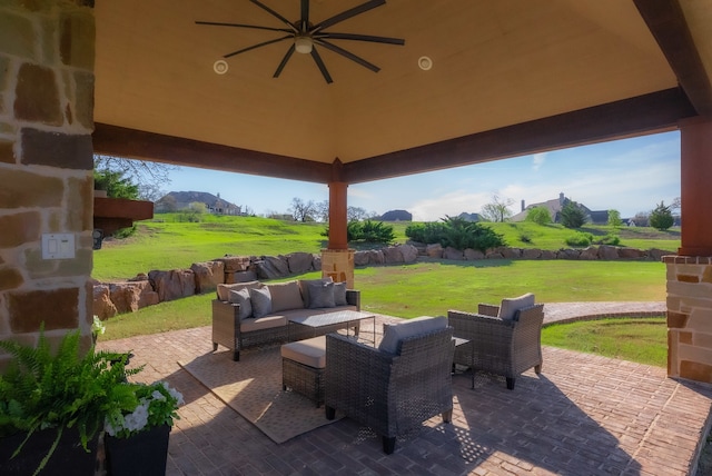 view of patio featuring a gazebo and an outdoor hangout area