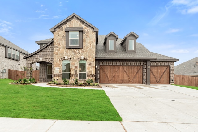 view of front of property with a garage and a front yard