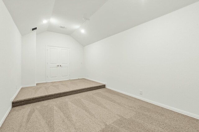 additional living space featuring carpet floors and lofted ceiling