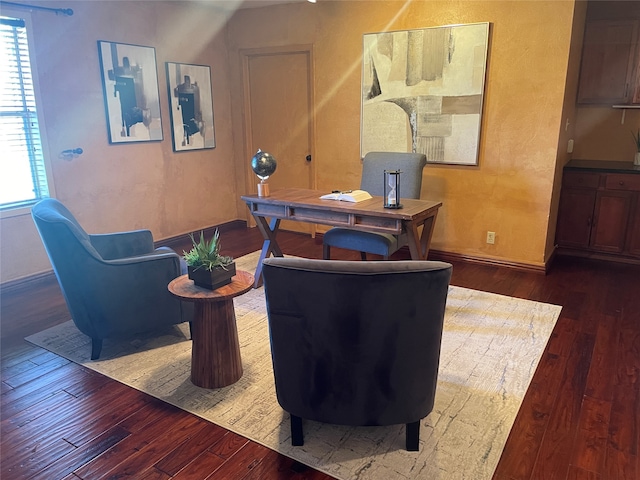 home office featuring dark hardwood / wood-style floors