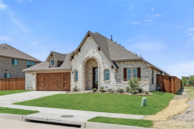 view of front facade featuring a front yard and a garage