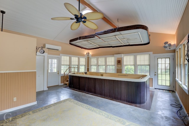 interior space featuring ceiling fan